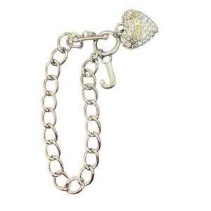 Juicy Couture Silver Tone Rhinestone Heart Curb J  Link Bracelet host pick